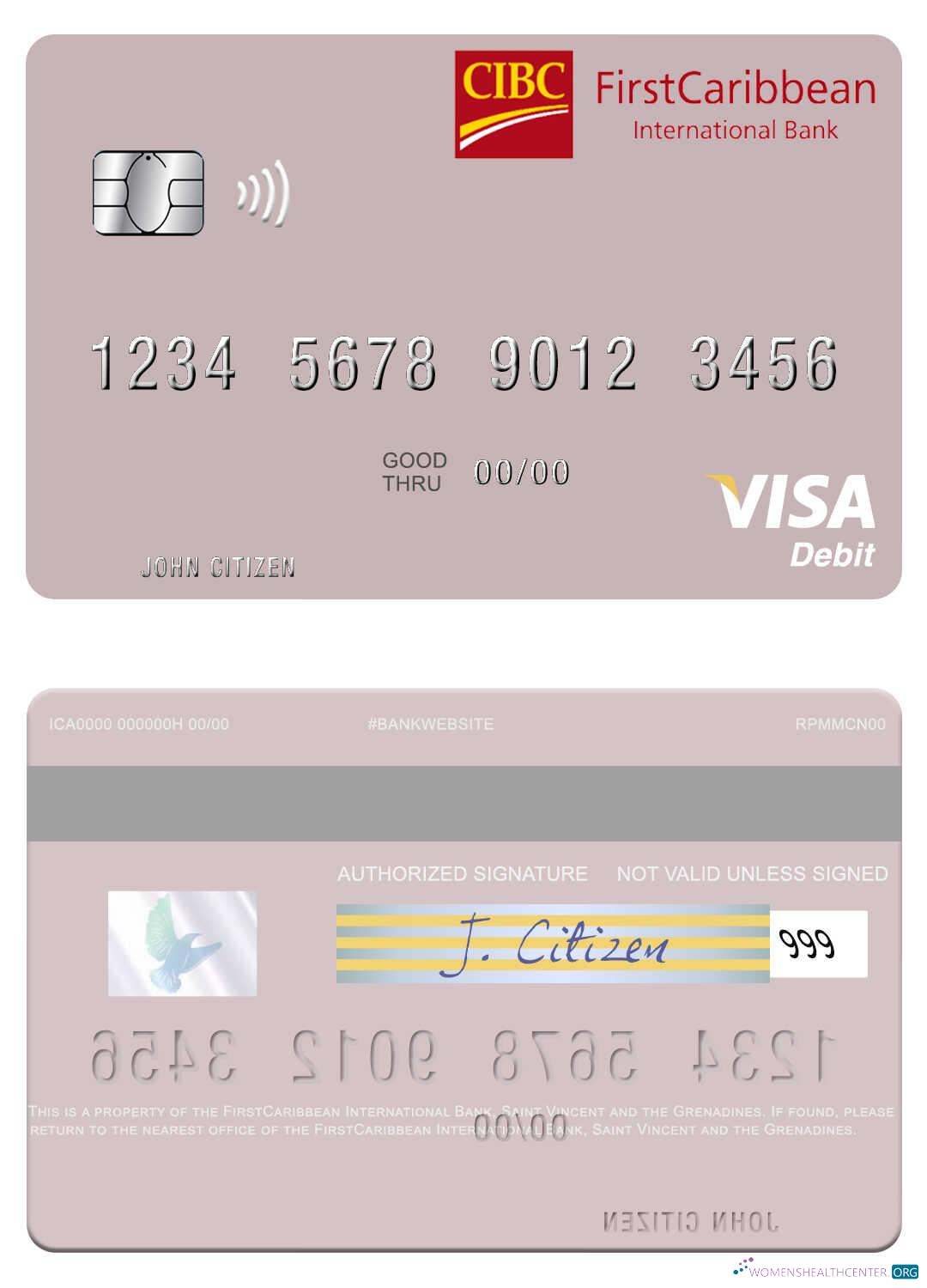 Download Saint Vincent and the Grenadines FirstCaribbean International Bank visa debit card Photoshop template